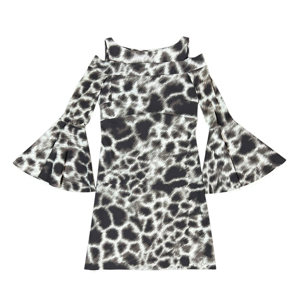 Chiara Boni La Petite Robe Cold-Shoulder Fit to Flare Animal Print Dress 6